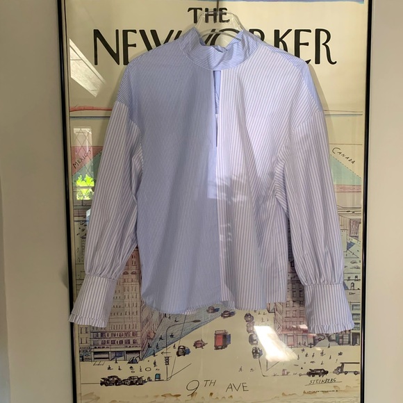 NWOT Zara contrasting stripe shirt with keyhole and bow tie back detail size XS - Picture 1 of 10